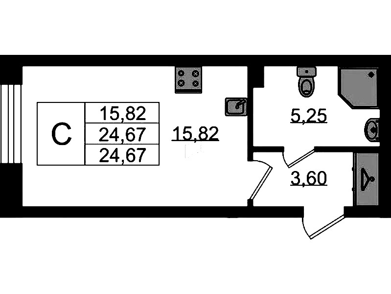 Квартира студия 24.67 м², 1/11 эт., ЖК «VEREN NORT Сертолово»